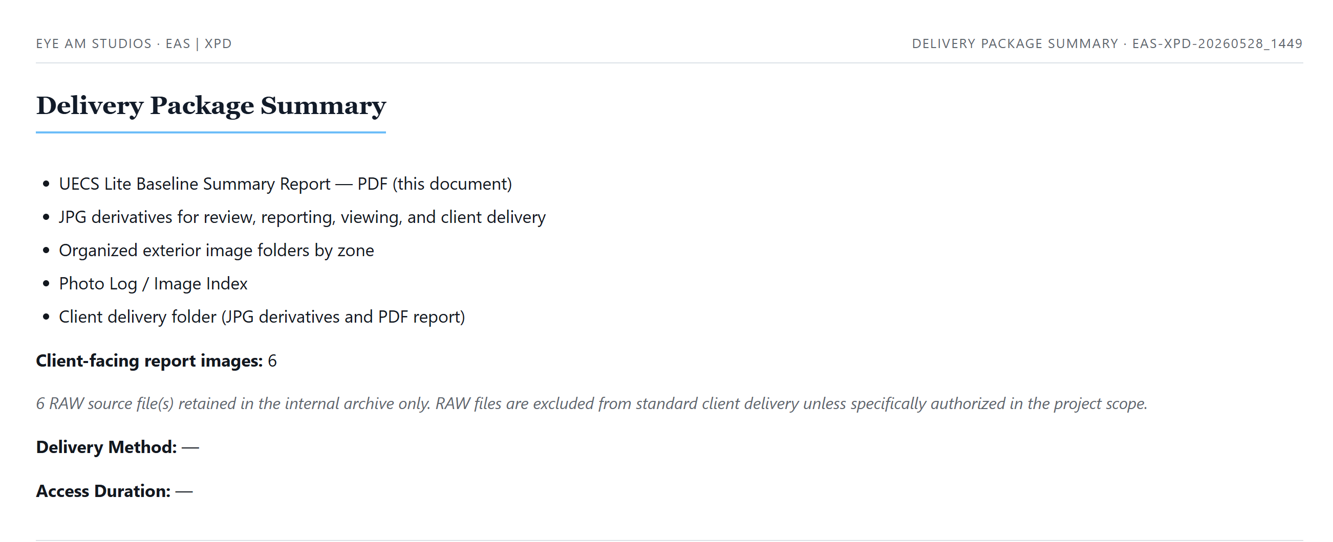 XPD Delivery Package Summary report preview