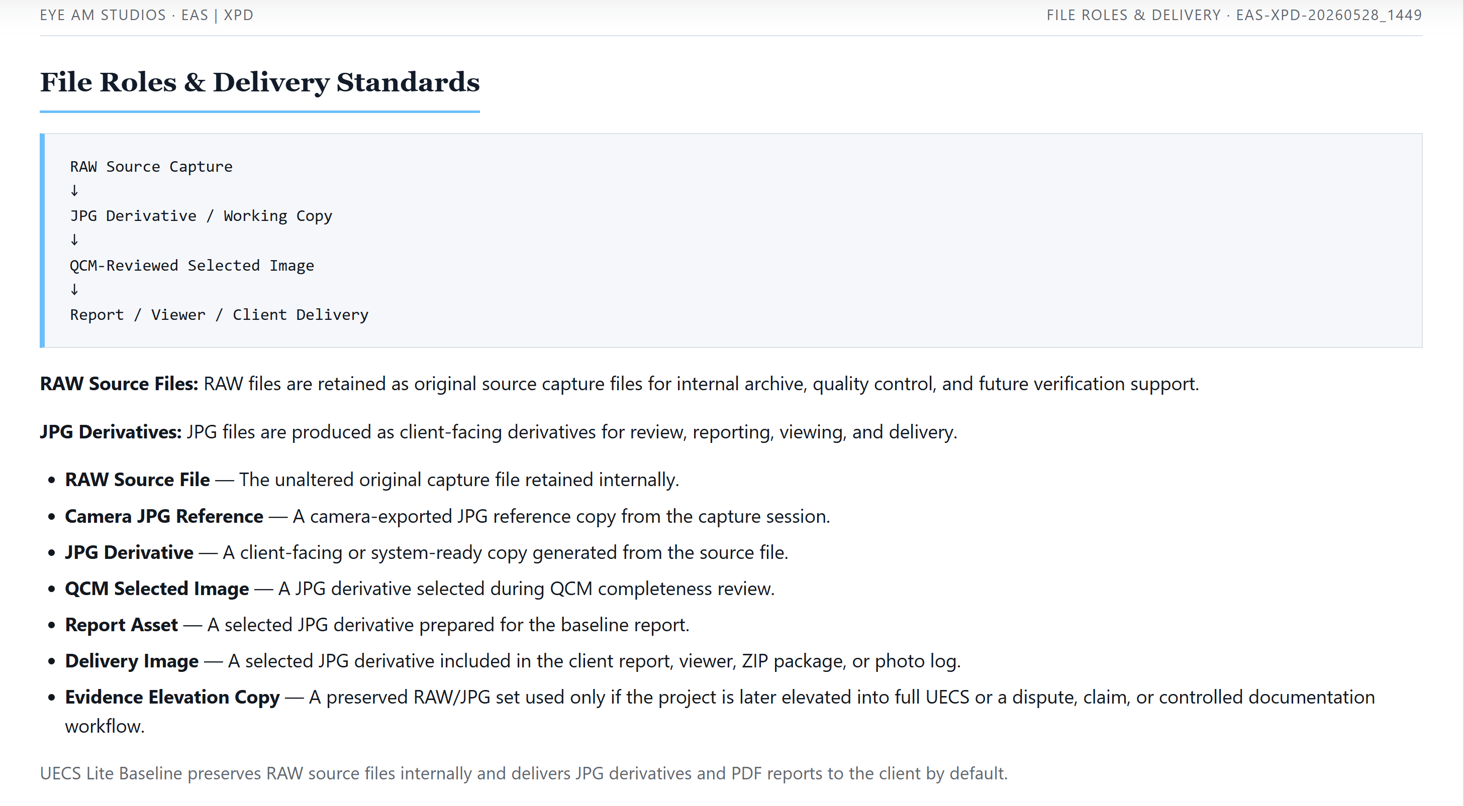 XPD File Roles and Delivery Standards report preview